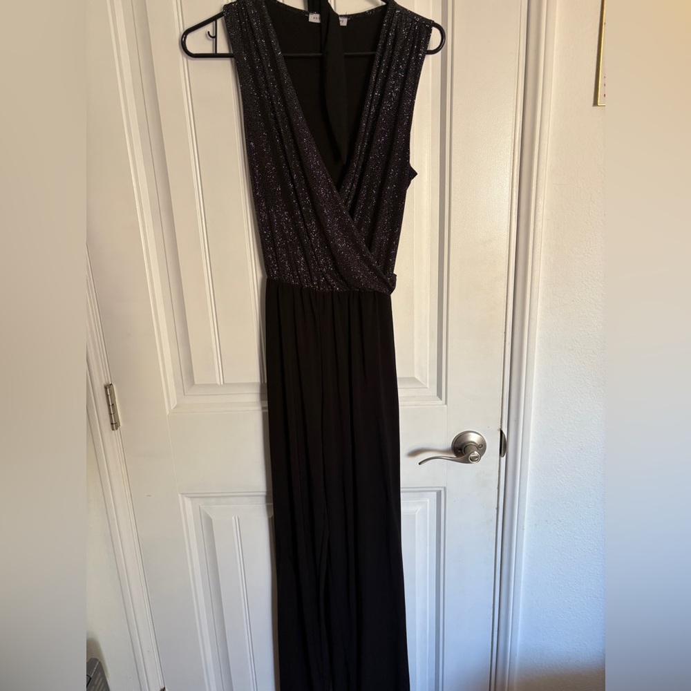 Annalee + Hope Elegant Black and Glittering Silver Jumpsuit